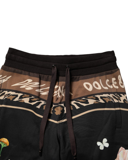 Dolce & Gabbana Black Floral Cotton Jogger Sweatpants Pants
