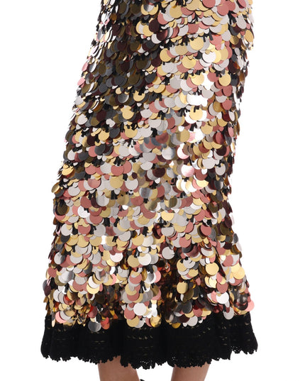 Dolce & Gabbana Gold Sequined Peplum High Waist Skirt