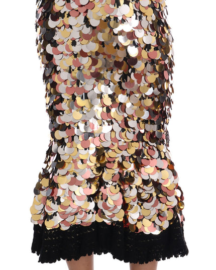 Dolce & Gabbana Gold Sequined Peplum High Waist Skirt