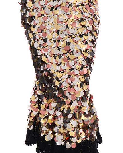 Dolce & Gabbana Gold Sequined Peplum High Waist Skirt