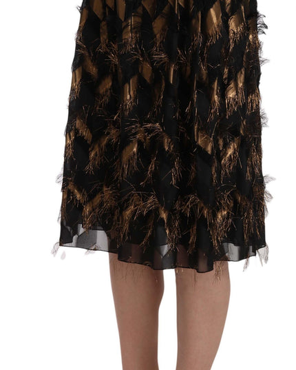 Dolce & Gabbana Black Gold Fringe Metallic Pencil A-line Skirt