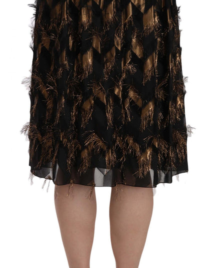 Dolce & Gabbana Black Gold Fringe Metallic Pencil A-line Skirt