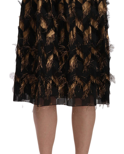 Dolce & Gabbana Black Gold Fringe Metallic Pencil A-line Skirt
