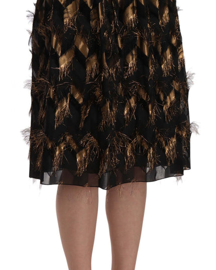 Dolce & Gabbana Black Gold Fringe Metallic Pencil A-line Skirt
