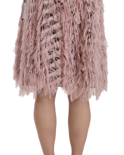 Dolce & Gabbana Pink Gold Fringe Metallic Pencil A-line Skirt