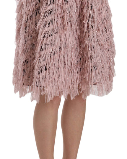 Dolce & Gabbana Pink Gold Fringe Metallic Pencil A-line Skirt