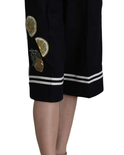 Dolce & Gabbana Black Cotton Cropped Embellished Pants