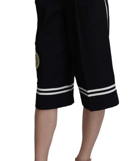 Dolce & Gabbana Black Cotton Cropped Embellished Pants
