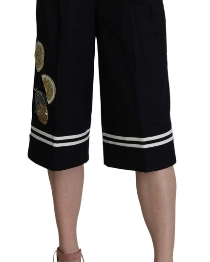 Dolce & Gabbana Black Cotton Cropped Embellished Pants