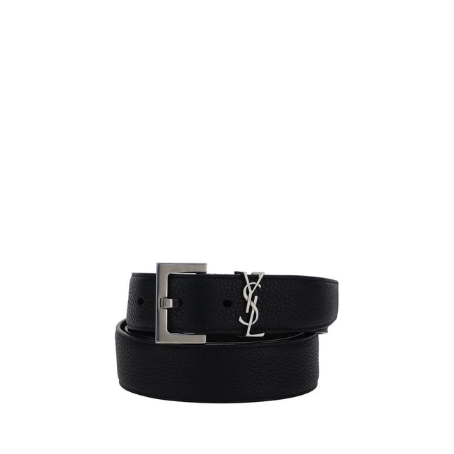 Saint Laurent Black Calf Leather Bos Taurus Regular Belt
