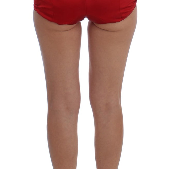 Dolce & Gabbana Red Silk Crystal Roses Shorts