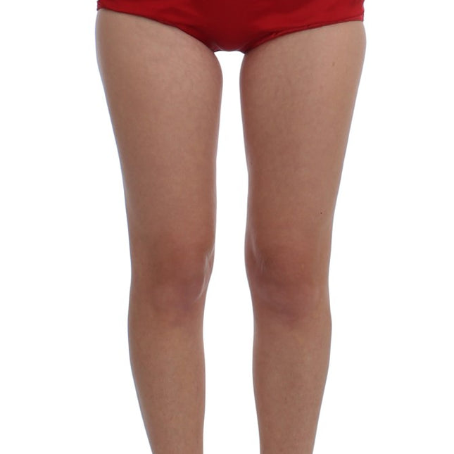 Dolce & Gabbana Red Silk Crystal Roses Shorts