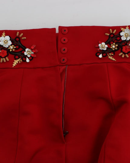 Dolce & Gabbana Red Silk Crystal Roses Shorts
