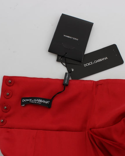 Dolce & Gabbana Red Silk Crystal Roses Shorts