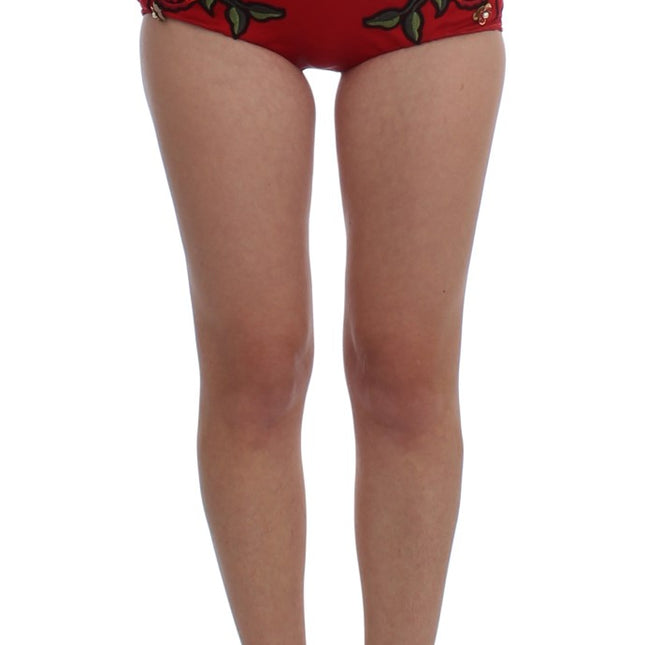 Dolce & Gabbana Red Silk Roses Sicily Shorts