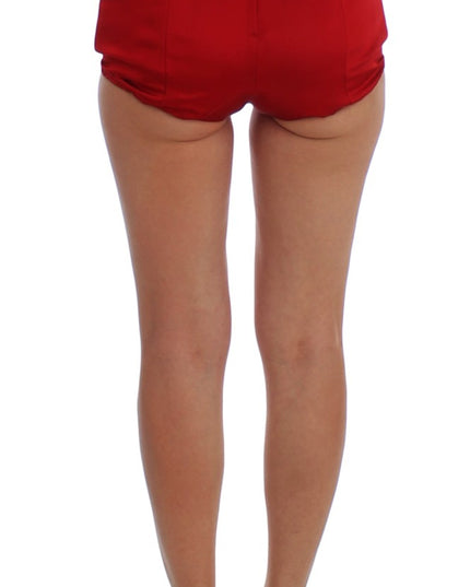 Dolce & Gabbana Red Silk Crystal Roses Shorts