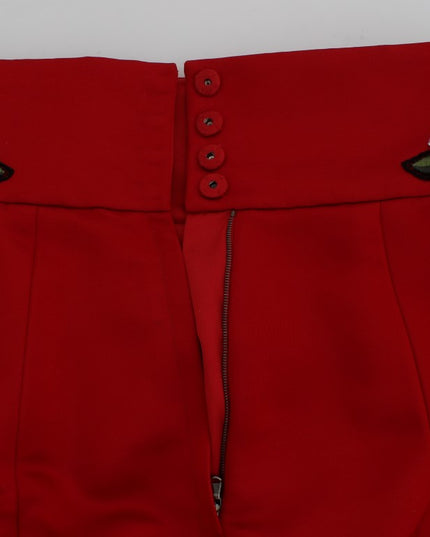 Dolce & Gabbana Red Silk Crystal Roses Shorts