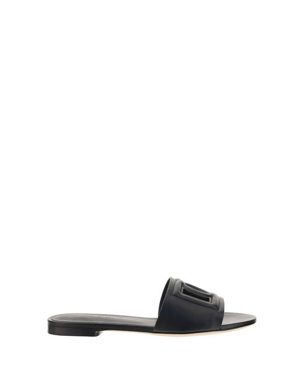 Dolce & Gabbana Black Calf Leather Bos Taurus Flat Sandals