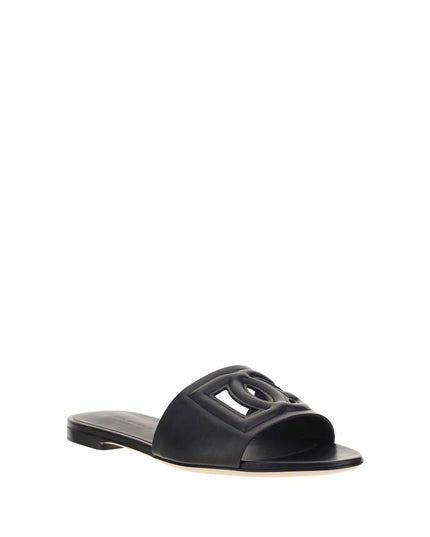 Dolce & Gabbana Black Calf Leather Bos Taurus Flat Sandals