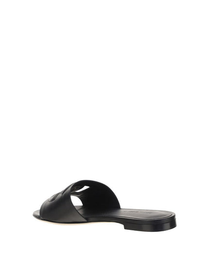 Dolce & Gabbana Black Calf Leather Bos Taurus Flat Sandals