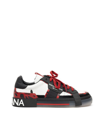 Dolce & Gabbana Black And White Leather Low Top Sneakers