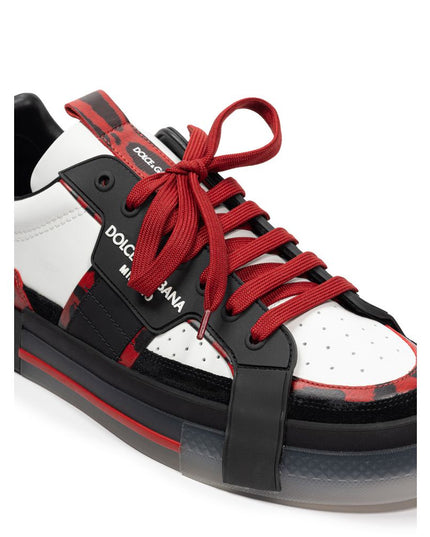 Dolce & Gabbana Black And White Leather Low Top Sneakers