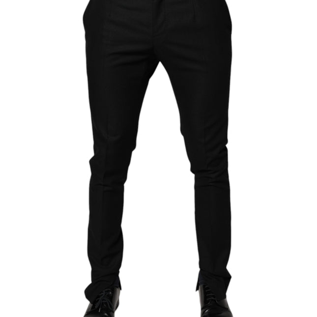 Dolce & Gabbana Black Virgin Wool MenSkinny Dress Formal Pants