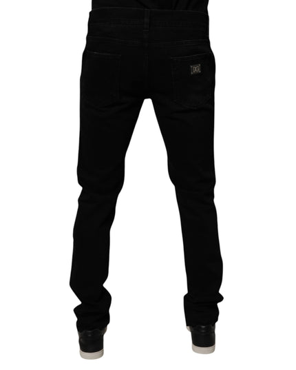 Dolce & Gabbana Black Cotton Tattered Skinny Men Denim Jeans