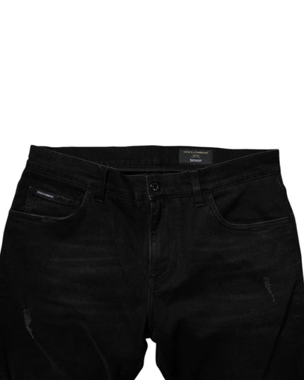 Dolce & Gabbana Black Cotton Tattered Skinny Men Denim Jeans
