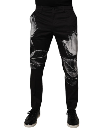 Dolce & Gabbana Black Cotton Floral Skinny Dress Pants