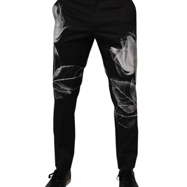 Dolce & Gabbana Black Cotton Floral Skinny Dress Pants