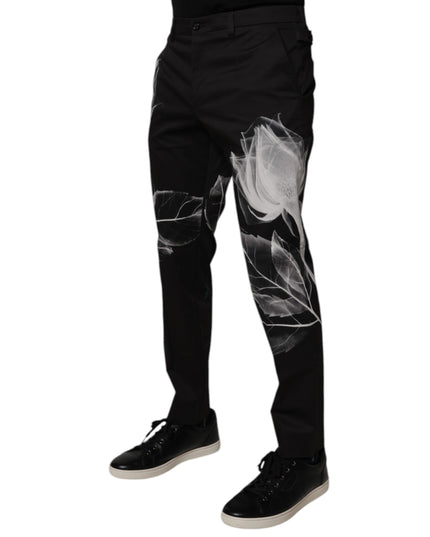 Dolce & Gabbana Black Cotton Floral Skinny Dress Pants