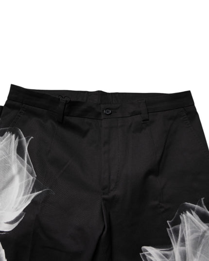 Dolce & Gabbana Black Cotton Floral Skinny Dress Pants