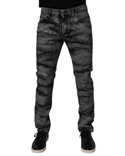 Dolce & Gabbana Gray Tie Dye Cotton Skinny Men Denim Jeans