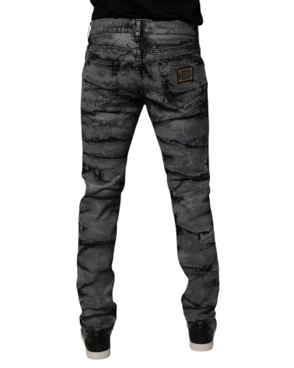 Dolce & Gabbana Gray Tie Dye Cotton Skinny Men Denim Jeans
