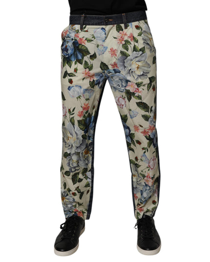 Dolce & Gabbana Beige Blue Floral Cotton Men Denim Jeans