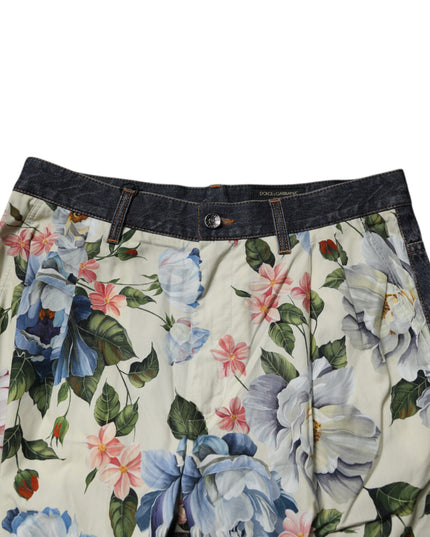 Dolce & Gabbana Beige Blue Floral Cotton Men Denim Jeans