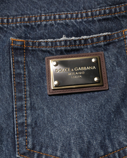 Dolce & Gabbana Beige Blue Floral Cotton Men Denim Jeans