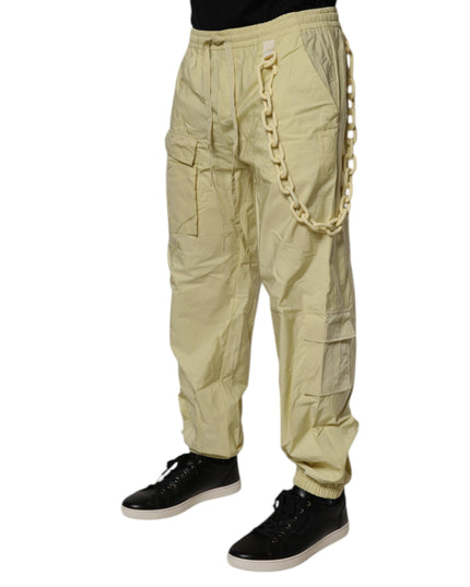 Dolce & Gabbana Yellow Nylon Cargo Chain Men Jogger Pants