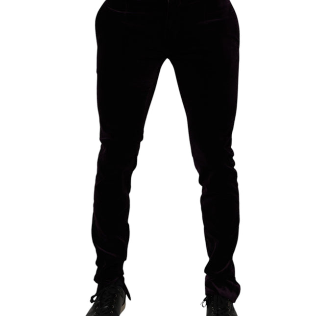 Dolce & Gabbana Violet Velvet Cotton Men Dress Formal Pants