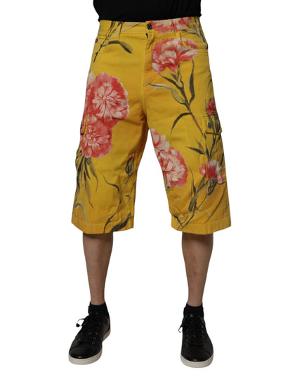Dolce & Gabbana Yellow Floral Cargo Denim Men Bermuda Shorts