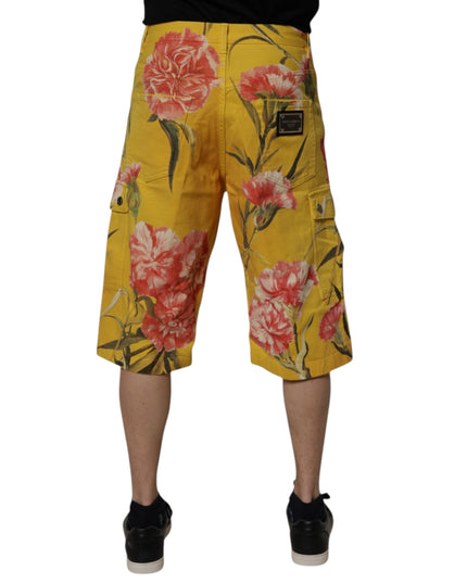 Dolce & Gabbana Yellow Floral Cargo Denim Men Bermuda Shorts