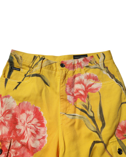 Dolce & Gabbana Yellow Floral Cargo Denim Men Bermuda Shorts