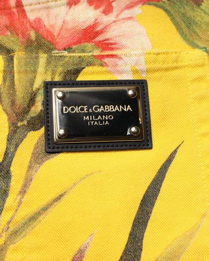 Dolce & Gabbana Yellow Floral Cargo Denim Men Bermuda Shorts