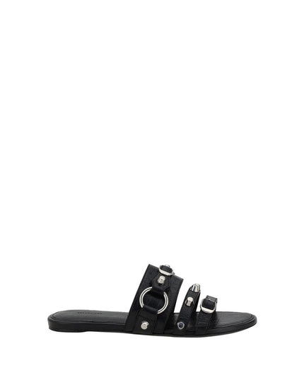 Balenciaga Black Calf Leather Bos Taurus Flat Sandals