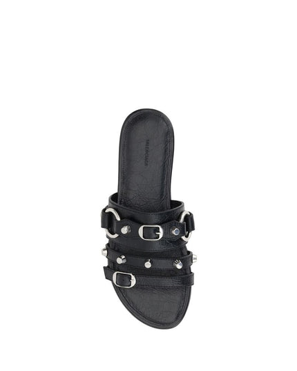 Balenciaga Black Calf Leather Bos Taurus Flat Sandals
