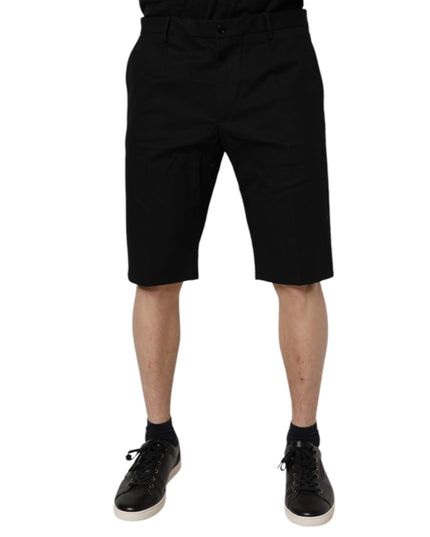 Dolce & Gabbana Black Cotton Stretch Mid Waist Bermuda Shorts