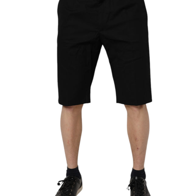 Dolce & Gabbana Black Cotton Stretch Mid Waist Bermuda Shorts