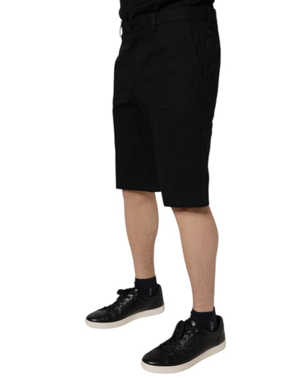 Dolce & Gabbana Black Cotton Stretch Mid Waist Bermuda Shorts