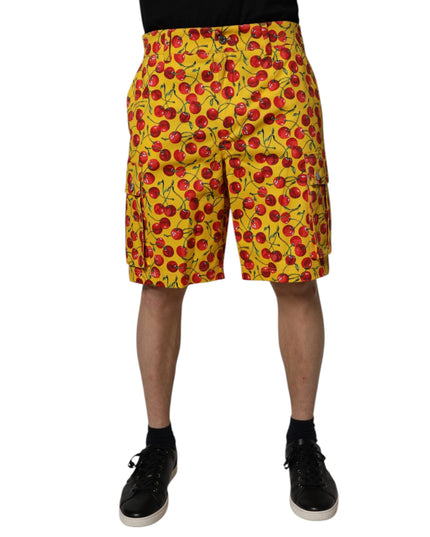 Dolce & Gabbana Yellow Cherry Print Cotton Men Bermuda Shorts